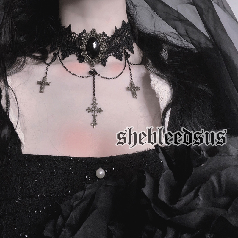 ゴシック ダークロリータ レース クロス パンク 鎖骨チェーン - 画像 (3)