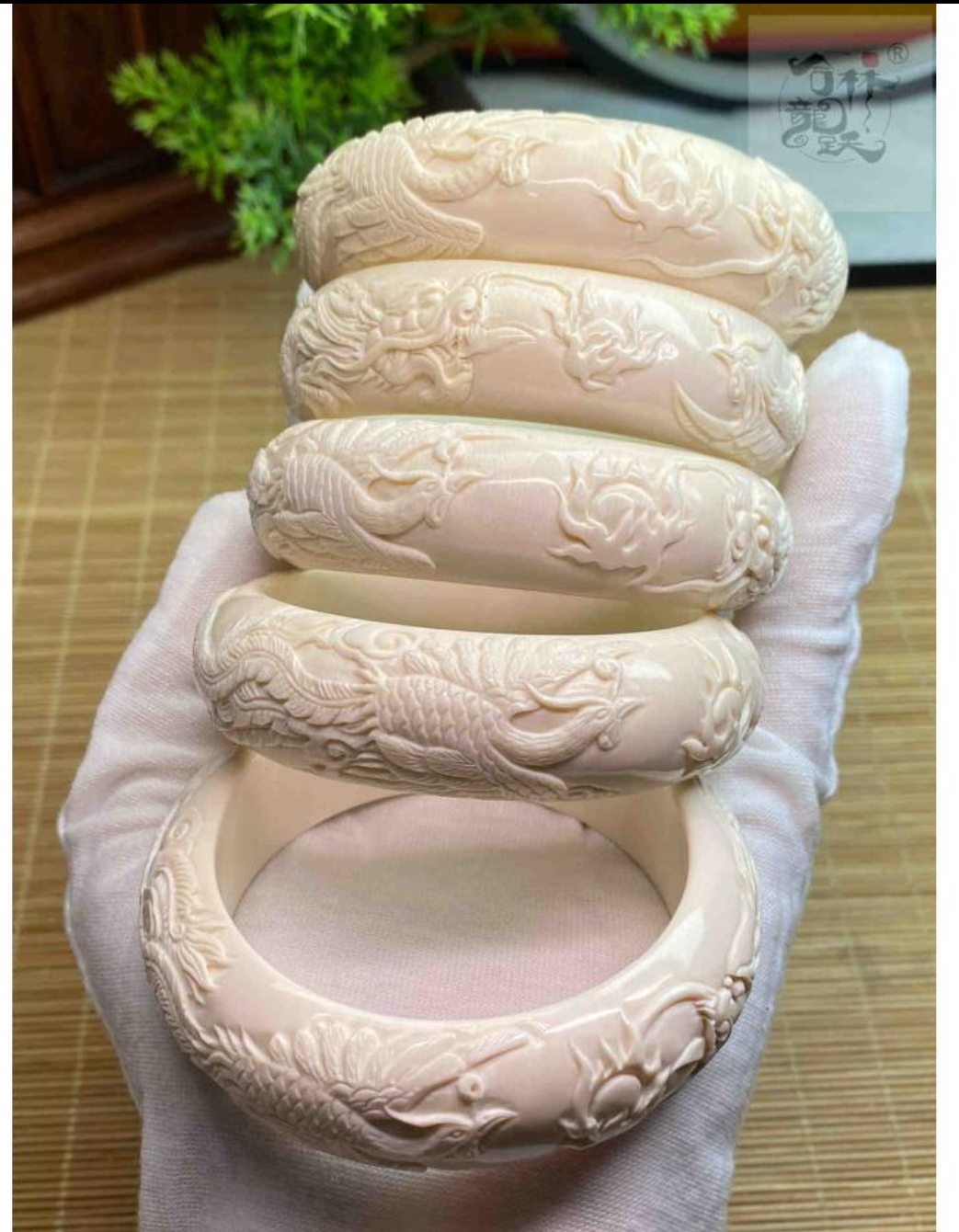 天然マンモス牙美しい手作り彫刻 龍鳳貴妃 ブレスレット