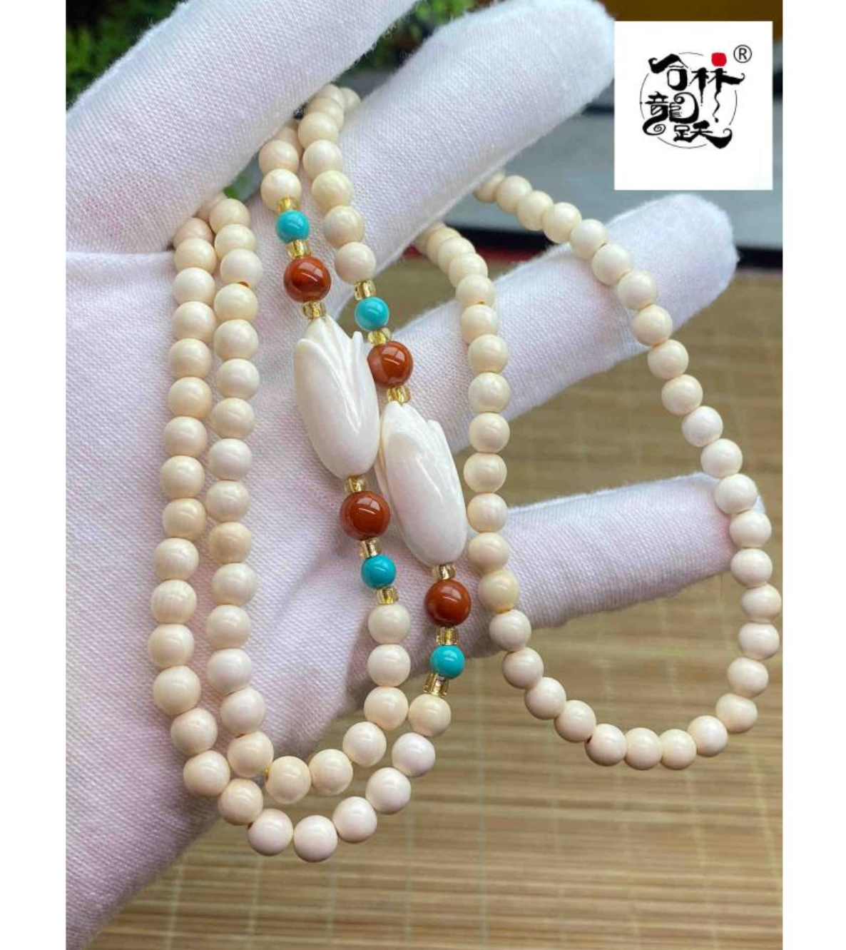 天然マンモス牙美しい手作り蝶恋花 ネックレス - 画像 (3)