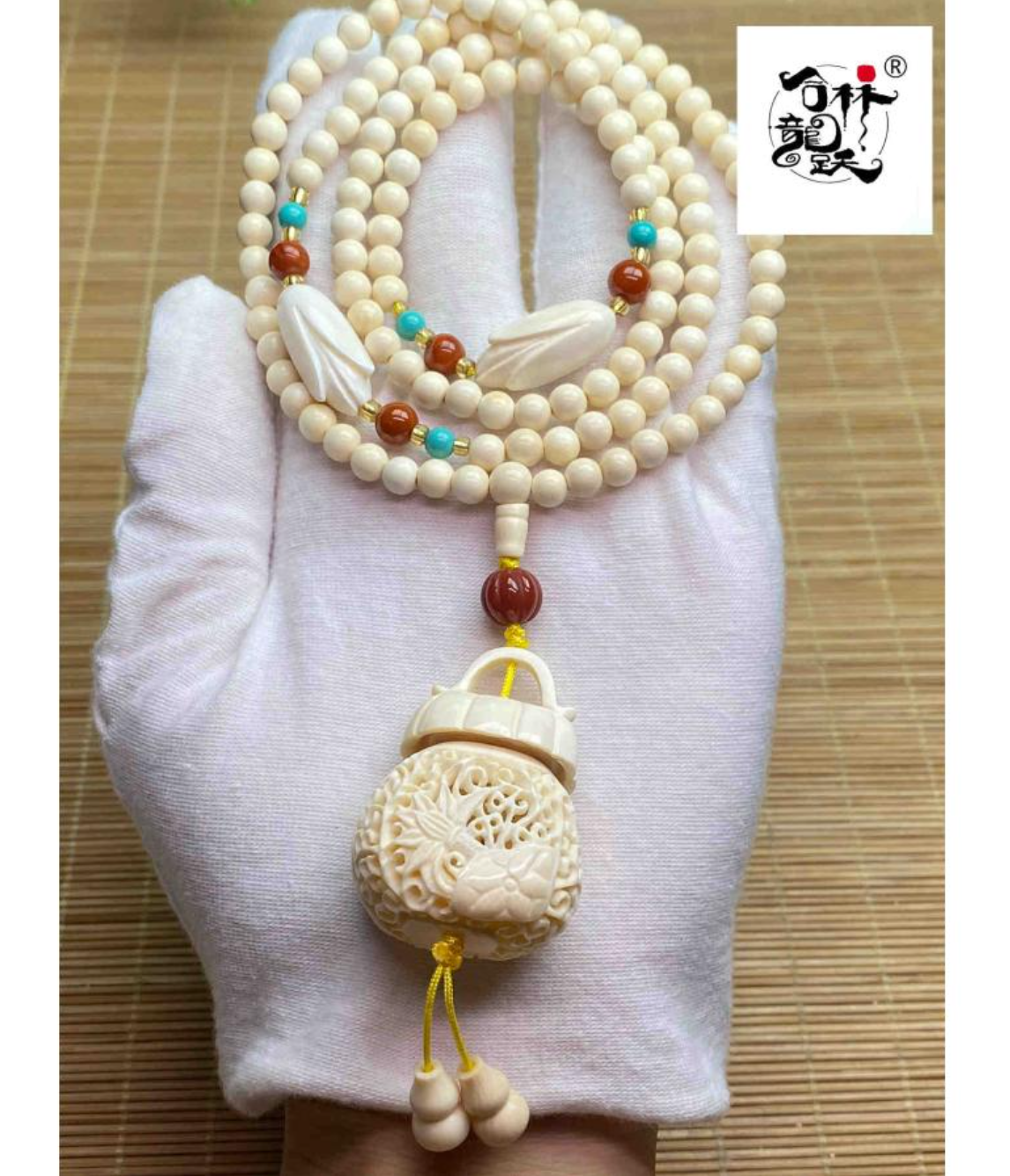 天然マンモス牙美しい手作り蝶恋花 ネックレス - 画像 (8)