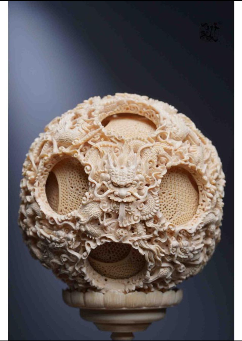 天然マンモス牙美しい手作り彫刻 2龍鳳呈祥?福満天下 置物 - 画像 (3)