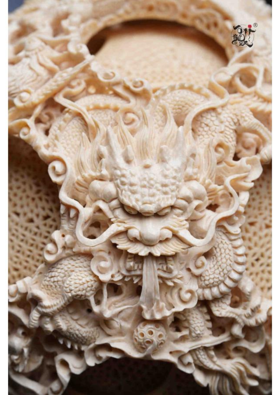 天然マンモス牙美しい手作り彫刻 2龍鳳呈祥?福満天下 置物 - 画像 (4)