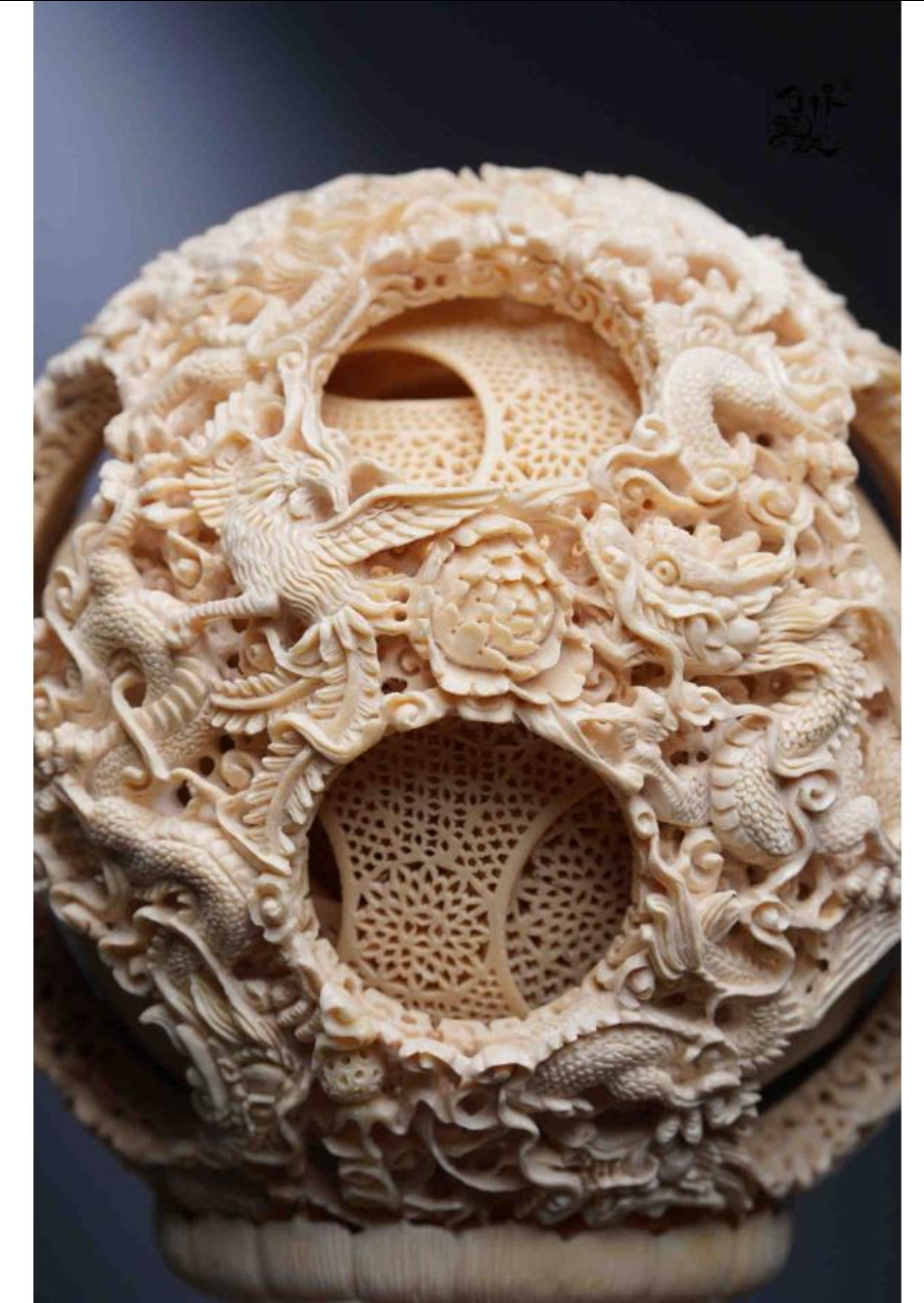 天然マンモス牙美しい手作り彫刻 2龍鳳呈祥?福満天下 置物 - 画像 (6)