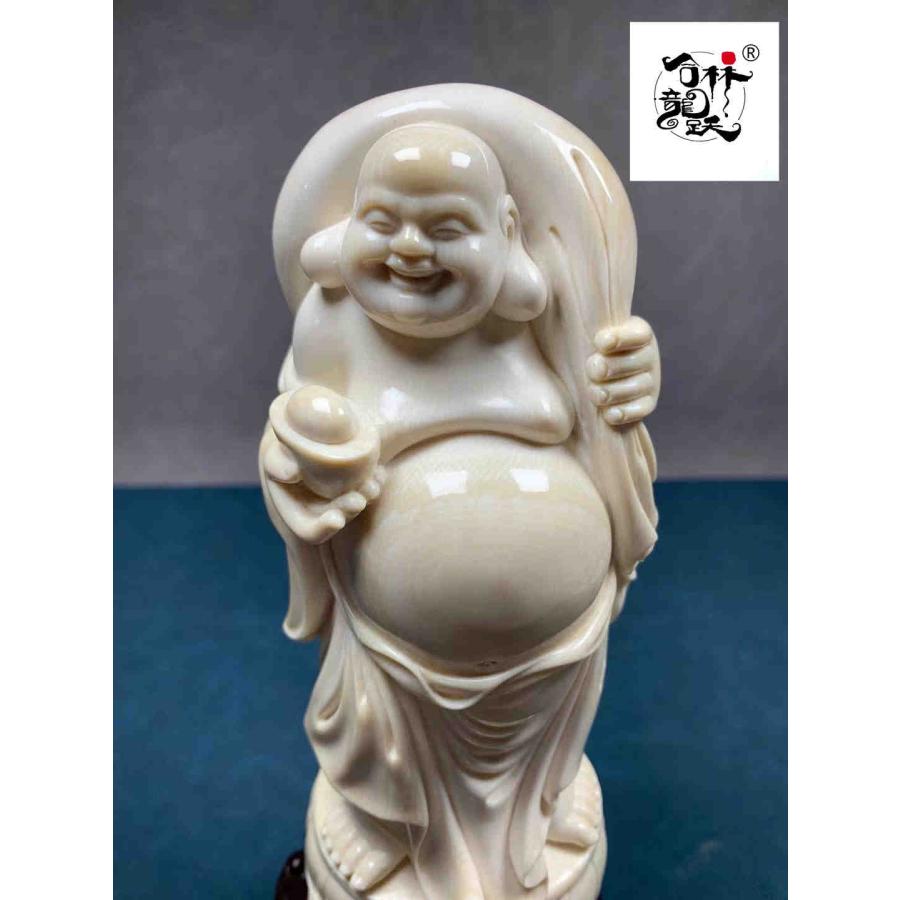 天然猛牙美しい手作り彫刻元宝弥勒 置物 - 画像 (7)