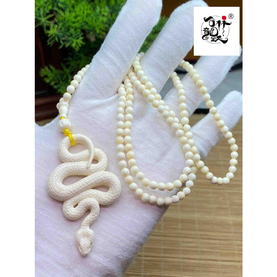 天然マンモス牙精巧な手作り彫刻干支蛇 ネックレス - 画像 (2)