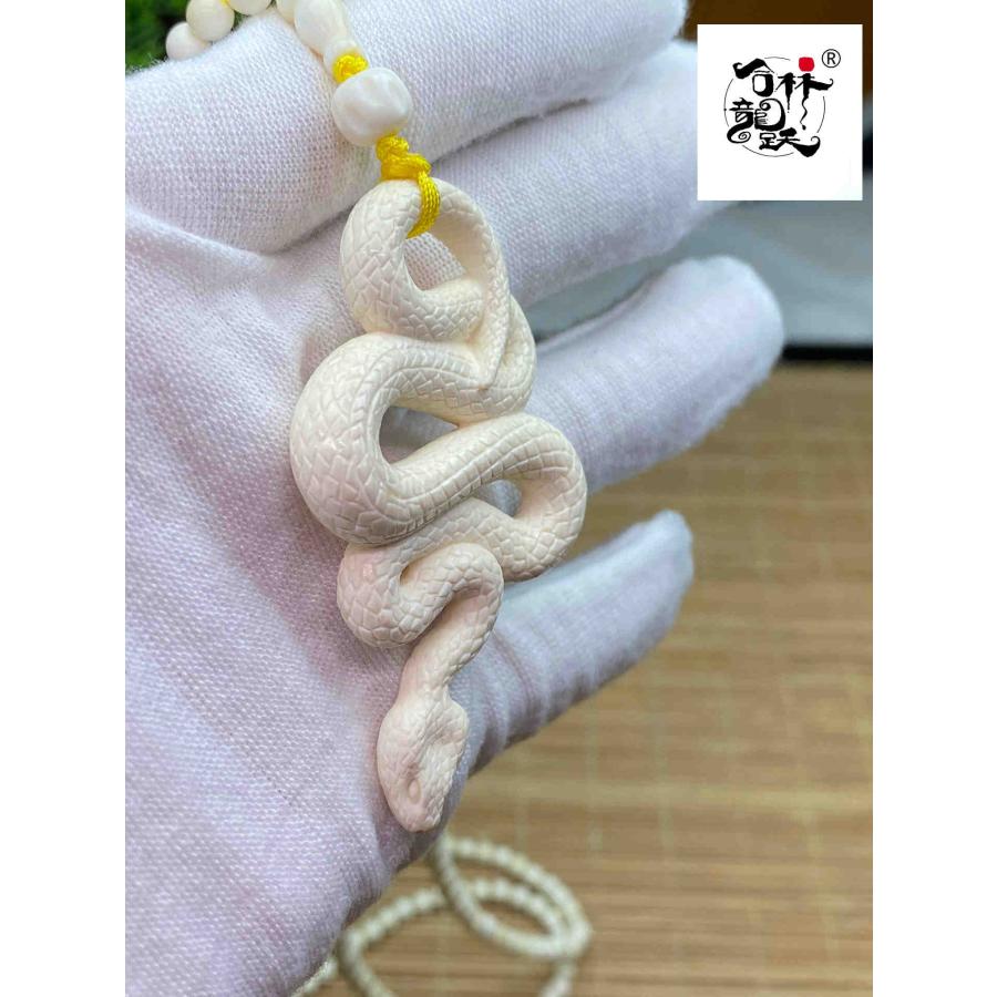 天然マンモス牙精巧な手作り彫刻干支蛇 ネックレス - 画像 (6)