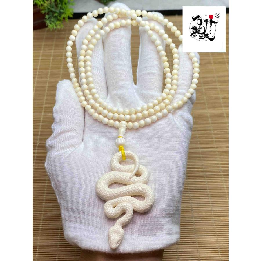 天然マンモス牙精巧な手作り彫刻干支蛇 ネックレス - 画像 (9)