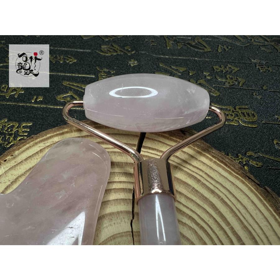 美しいピンク玉髄 顔 体 かっさマッサージ板+ローラー - 画像 (3)