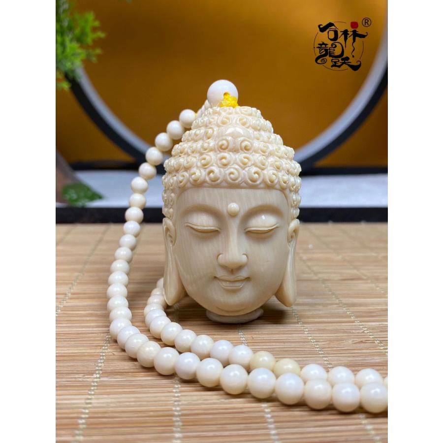 天然 モンマスの牙 精巧な彫刻 如来仏首 ペンダント - 画像 (3)