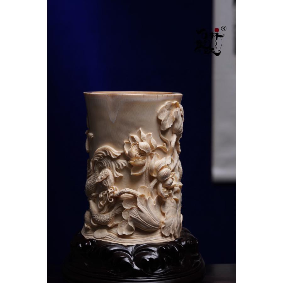 天然 モンマスの牙 精巧彫刻 金玉満堂 筆筒 - 画像 (4)