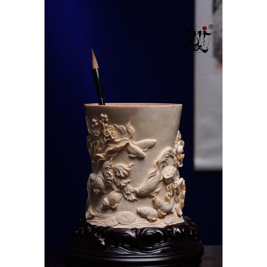 天然 モンマスの牙 精巧彫刻 金玉満堂 筆筒 - 画像 (5)