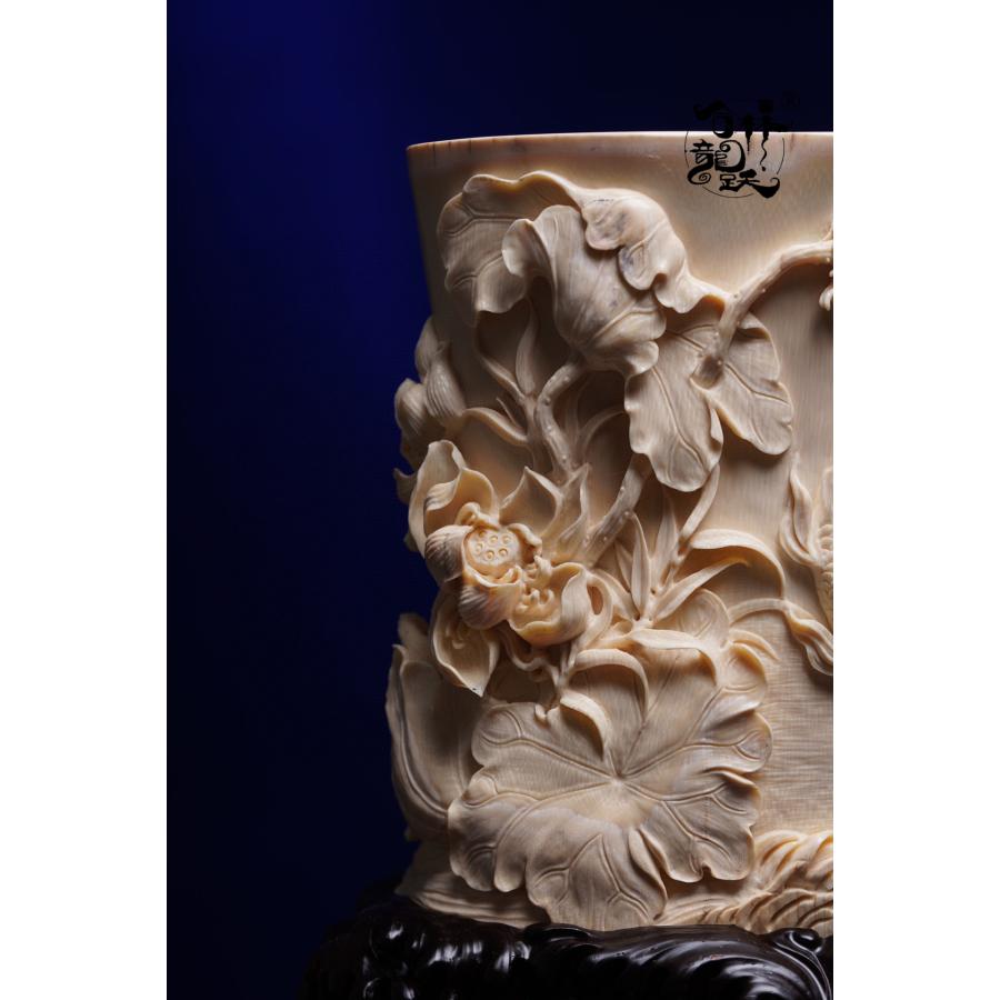 天然 モンマスの牙 精巧彫刻 金玉満堂 筆筒 - 画像 (6)