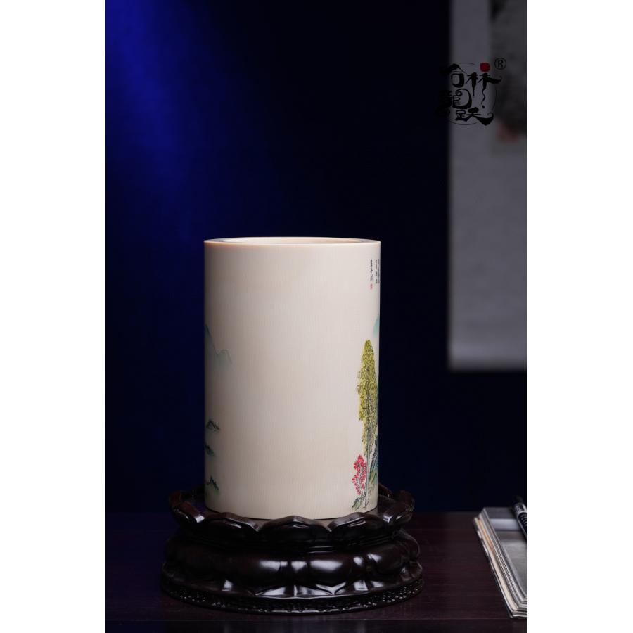 天然 マンモスの牙 精緻 絵画山水 筆筒 - 画像 (4)