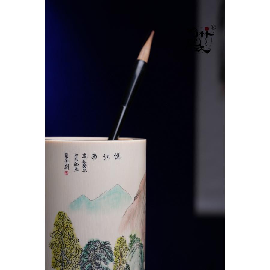 天然 マンモスの牙 精緻 絵画山水 筆筒 - 画像 (5)