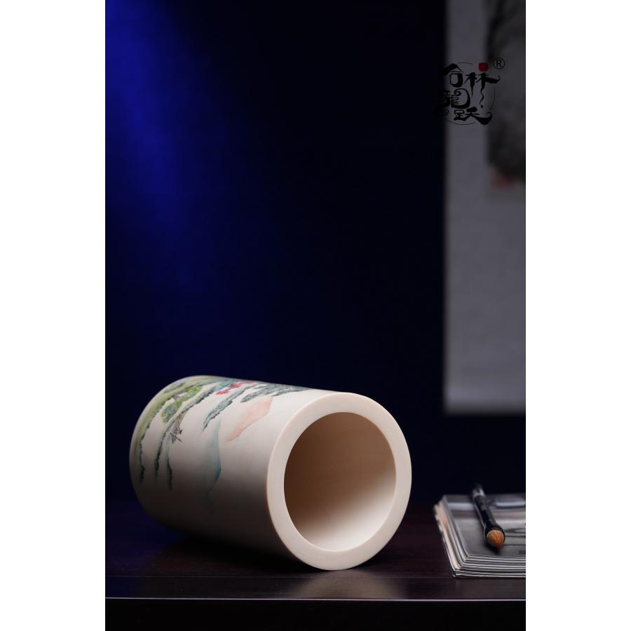 天然 マンモスの牙 精緻 絵画山水 筆筒 - 画像 (9)