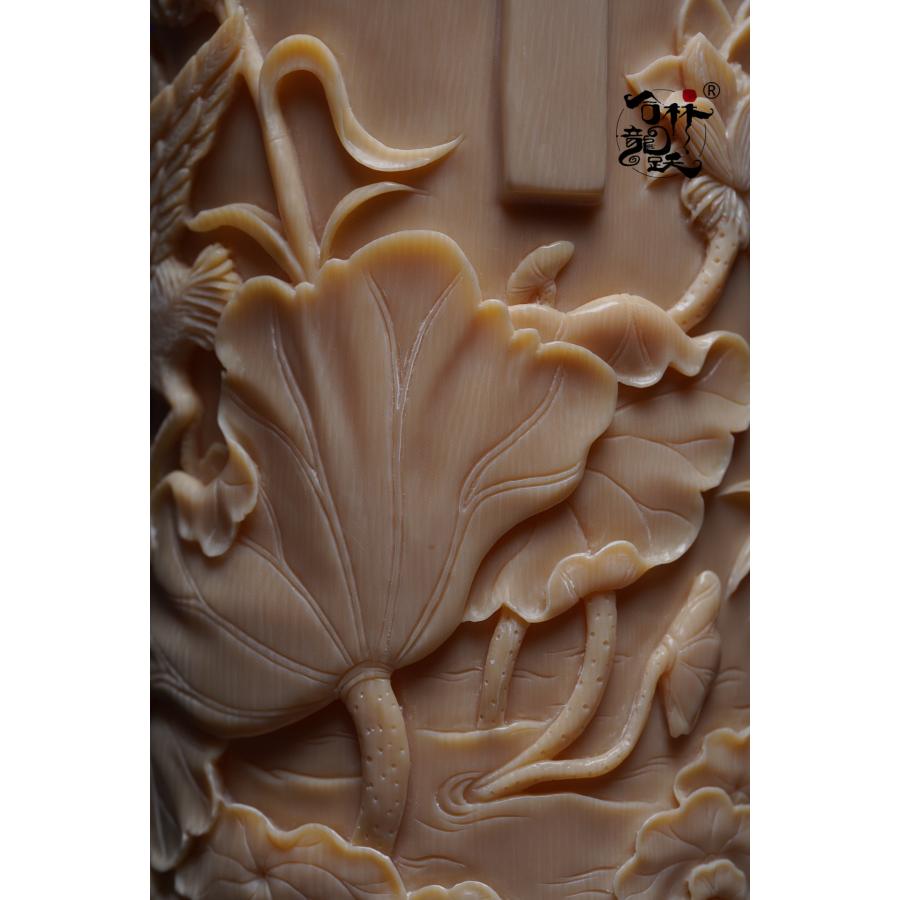 天然 マンモスの牙 精緻彫刻 一鷺蓮昇 筆筒 - 画像 (7)