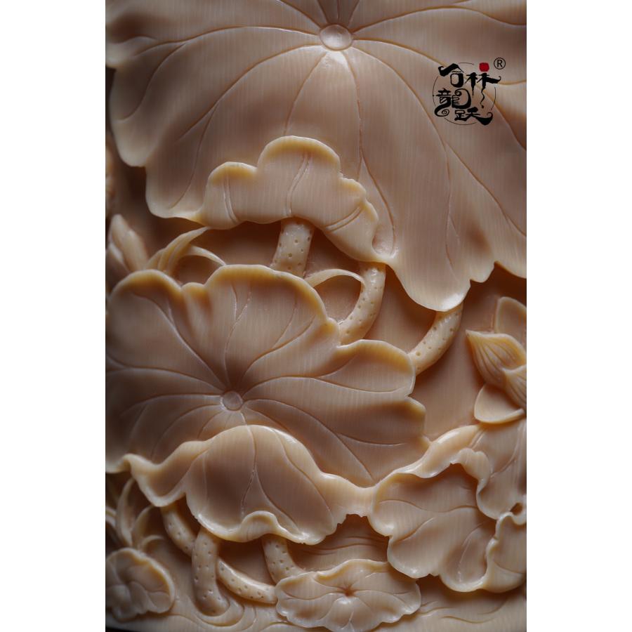 天然 マンモスの牙 精緻彫刻 一鷺蓮昇 筆筒 - 画像 (9)