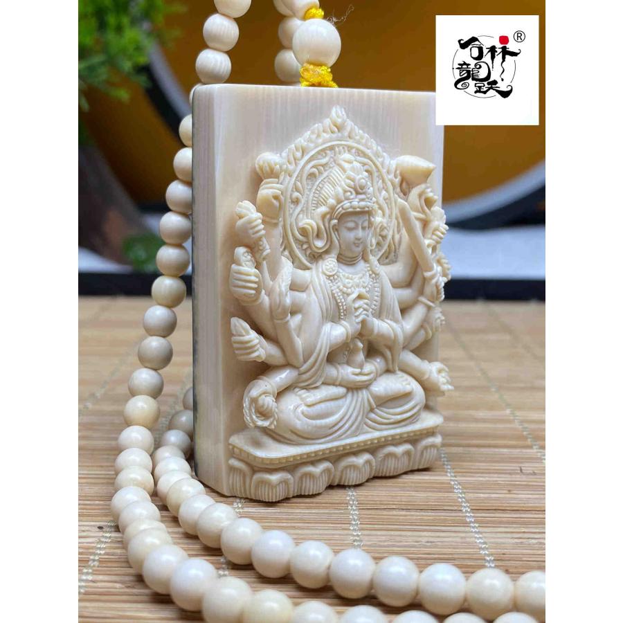 天然マンモス牙精巧な手作り彫刻千手観音 ネックレス - 画像 (6)