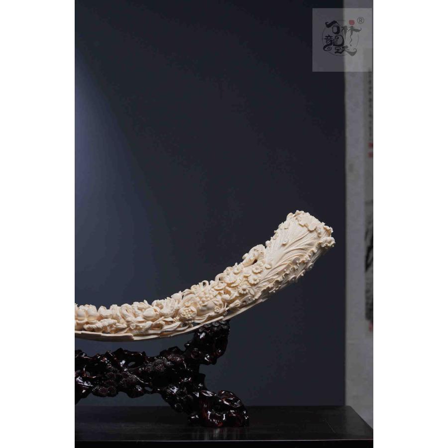 天然マンモス牙美しい手作り彫刻 百財集まり 置物 - 画像 (3)