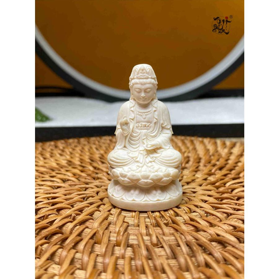 天然マンモス牙美しい手作り彫刻 南海観音 置物