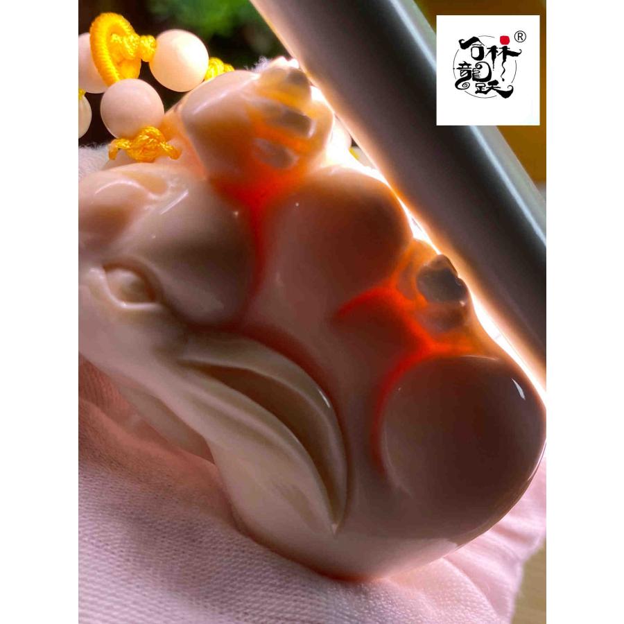 天然マンモス牙美しい手作り彫刻金運を招き玉兎握り物 - 画像 (9)