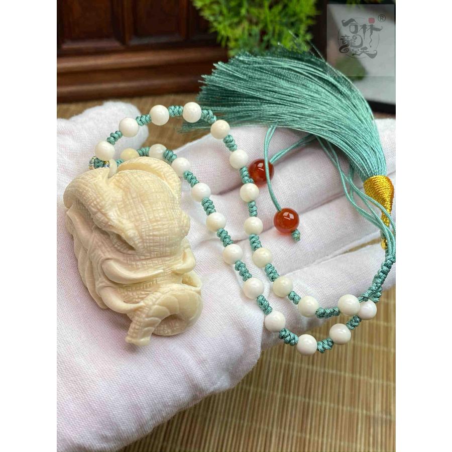 天然マンモス牙美しい手作り彫刻1象神握り物 ブレスレット - 画像 (2)