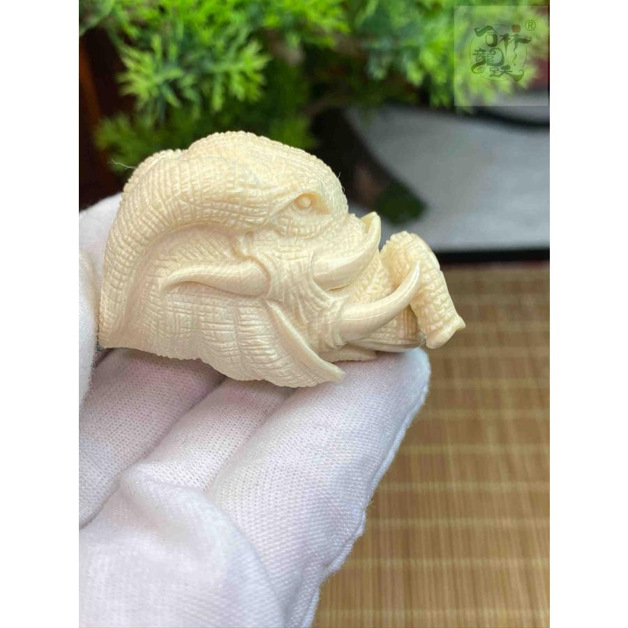 天然マンモス牙美しい手作り彫刻1象神握り物 ブレスレット - 画像 (5)