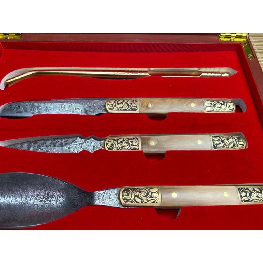 天然マンモス牙美しい手作り彫刻 ダマスカス 茶葉ナイフセット - 画像 (3)