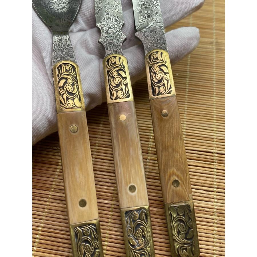 天然マンモス牙美しい手作り彫刻 ダマスカス 茶葉ナイフセット - 画像 (5)