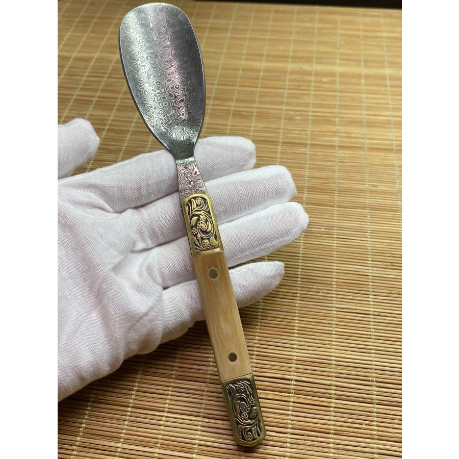天然マンモス牙美しい手作り彫刻 ダマスカス 茶葉ナイフセット - 画像 (6)