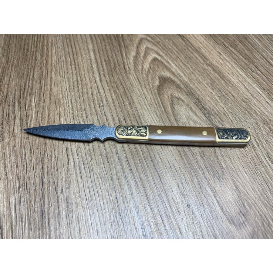 天然マンモス牙美しい手作り彫刻 ダマスカス 茶刀 セット - 画像 (5)