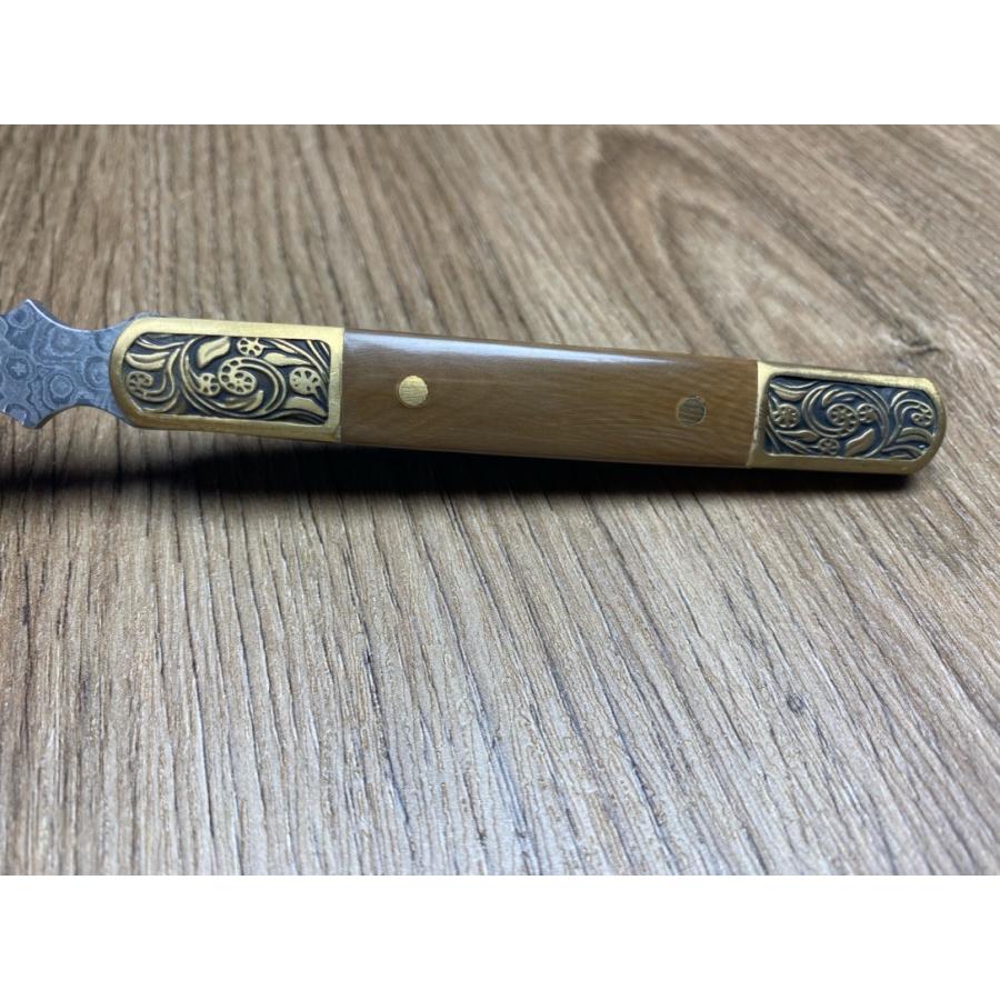 天然マンモス牙美しい手作り彫刻 ダマスカス 茶刀 セット - 画像 (7)