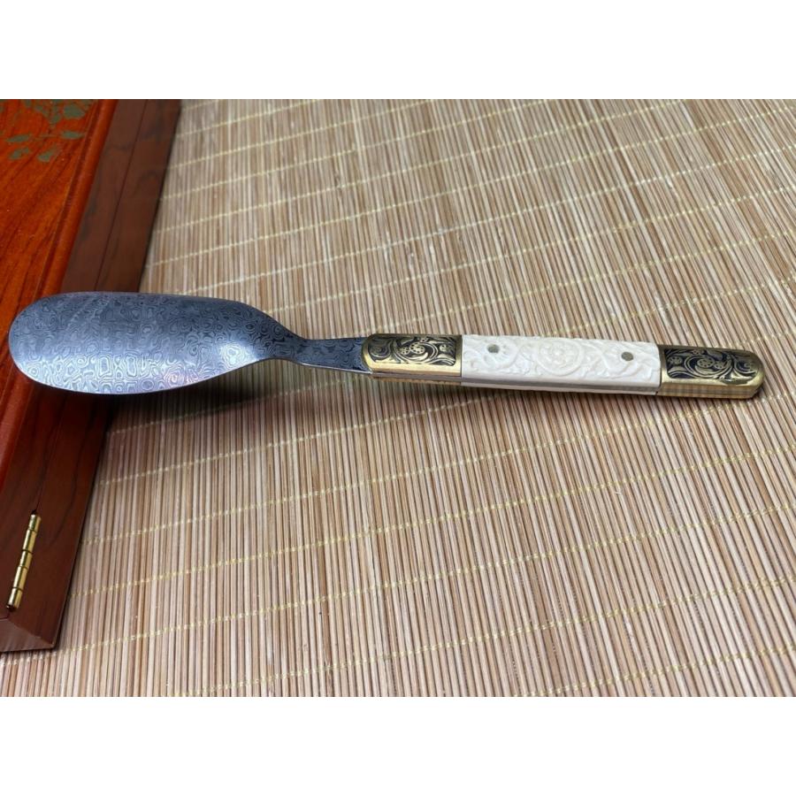 天然マンモス牙美しい手作り彫刻 ダマスカス 白柄茶葉ナイフ セット - 画像 (6)