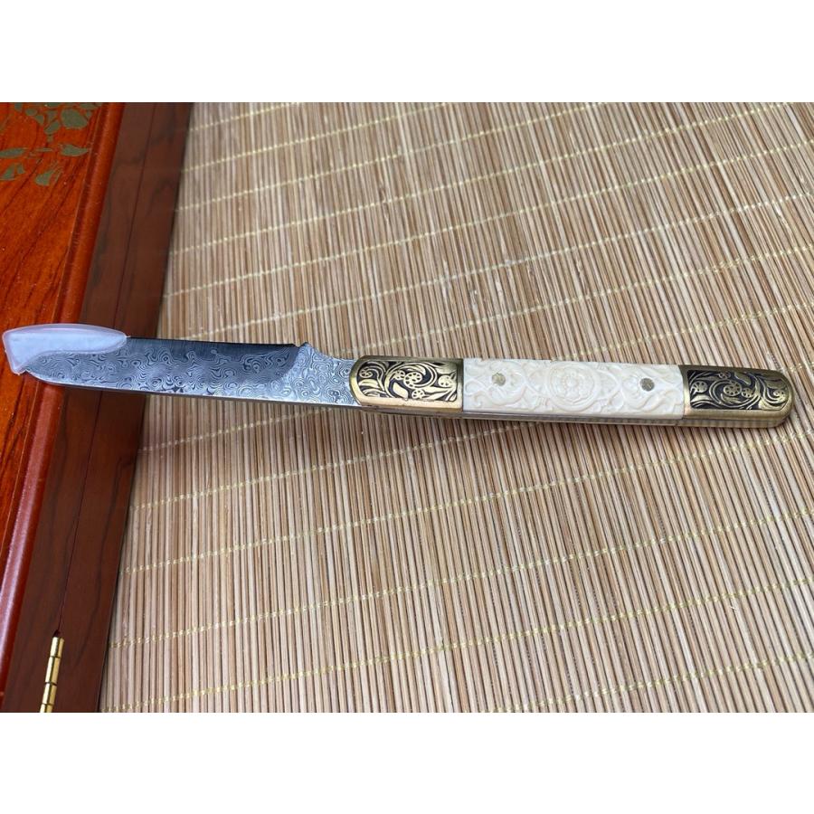 天然マンモス牙美しい手作り彫刻 ダマスカス 白柄茶葉ナイフ セット - 画像 (7)