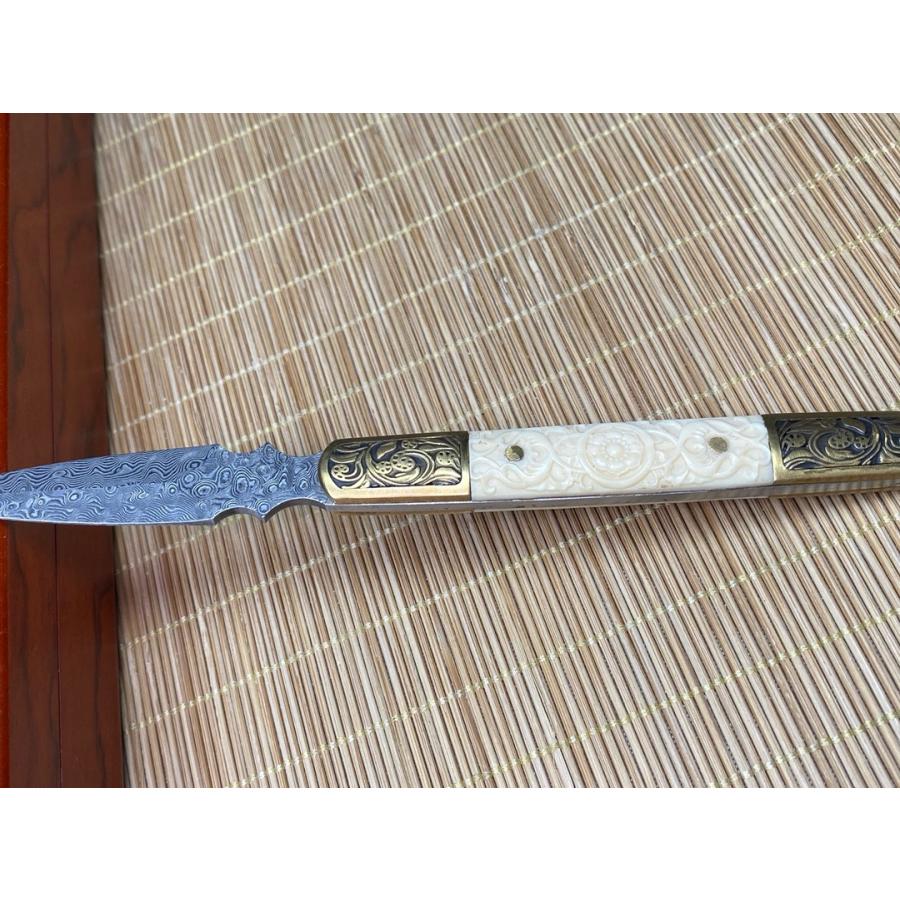 天然マンモス牙美しい手作り彫刻 ダマスカス 白柄茶葉ナイフ セット - 画像 (8)
