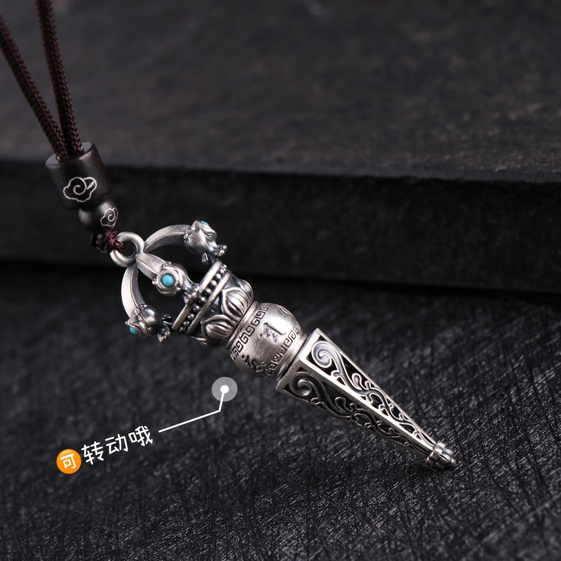 ヴァジュラ、ヴィンテージペンダントネックレス、メンズ925タイシルバーペンダント - 画像 (4)