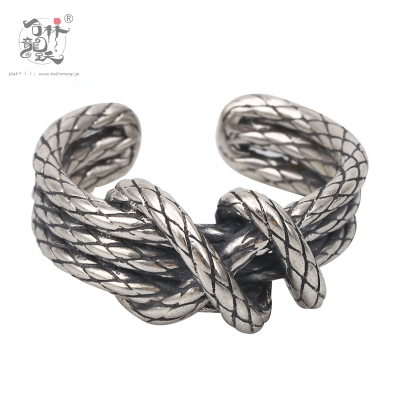 925タイシルバー、トレンディなアクセサリー、昔ながらの人差し指オープンリング、織り込まれた男性と女性のパーソナライズされたリング - 画像 (5)