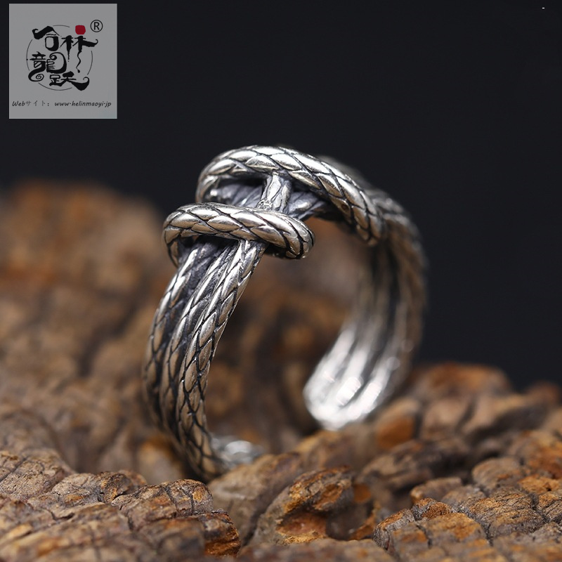 925タイシルバー、トレンディなアクセサリー、昔ながらの人差し指オープンリング、織り込まれた男性と女性のパーソナライズされたリング - 画像 (3)