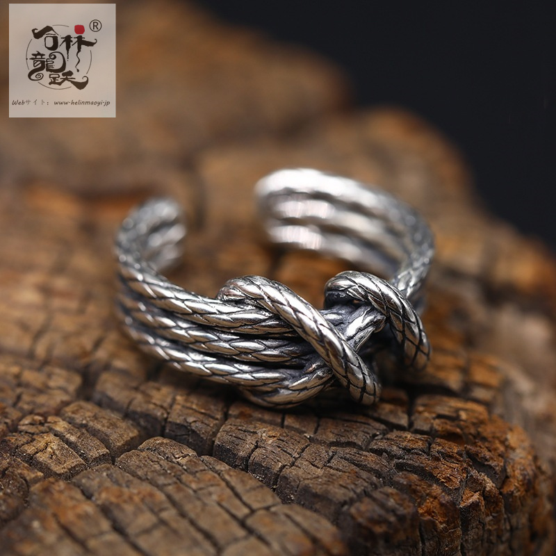 925タイシルバー、トレンディなアクセサリー、昔ながらの人差し指オープンリング、織り込まれた男性と女性のパーソナライズされたリング