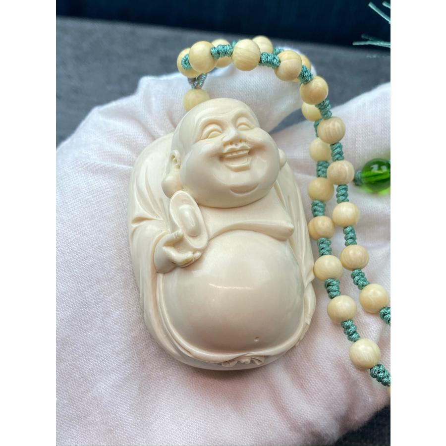 天然マンモス牙美しい手作り彫刻 招財弥勒 ブレスレット 手握り物