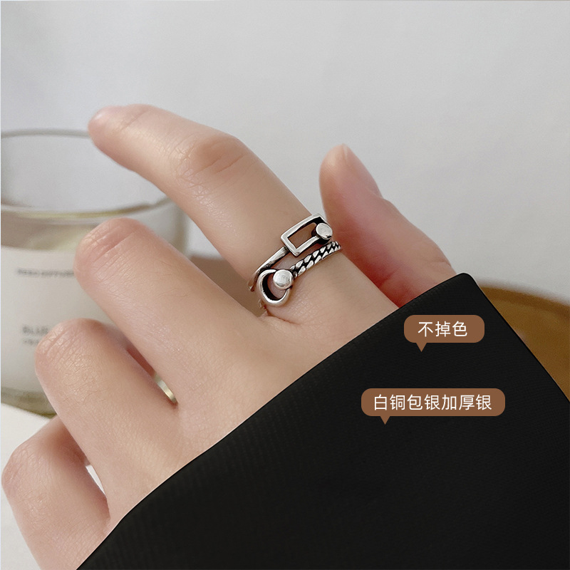 幾何学的なシンプルな色褪せないリング、オープンピンキーリング、925シルバーメッキリングジュエリー - 画像 (4)