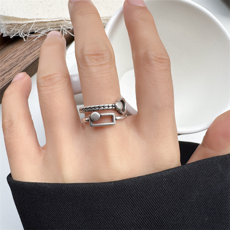 幾何学的なシンプルな色褪せないリング、オープンピンキーリング、925シルバーメッキリングジュエリー - 画像 (6)